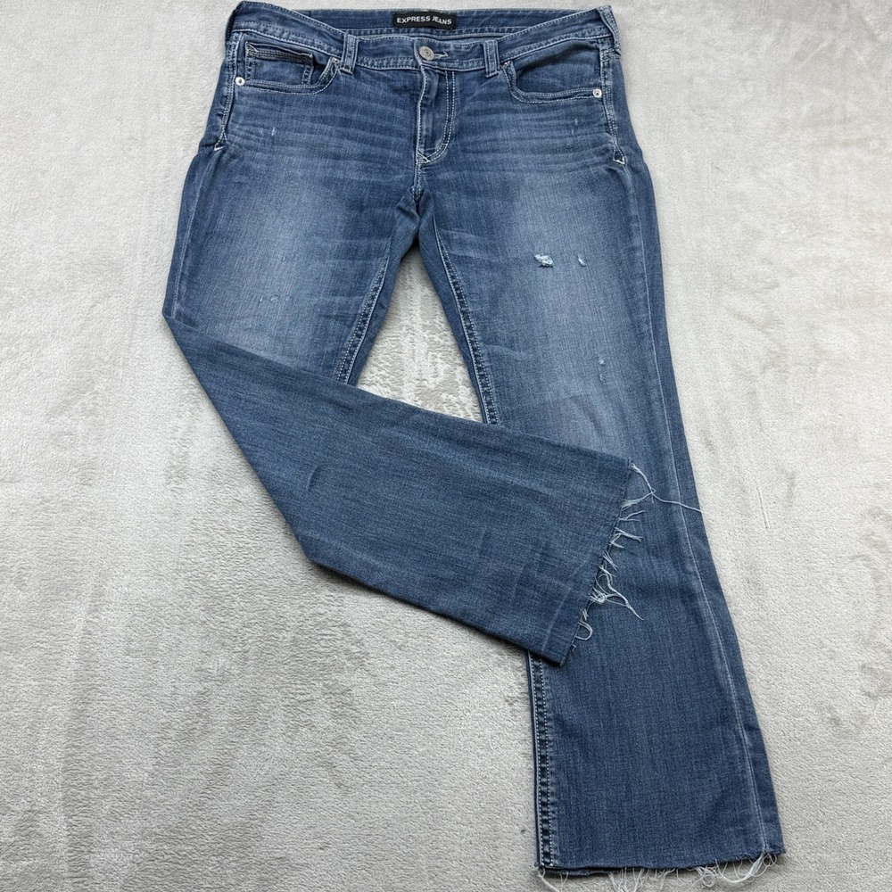 Express Barely Boot Jeans Women 14 Low Rise Frayed Hem Distressed Y2K Boho Denim